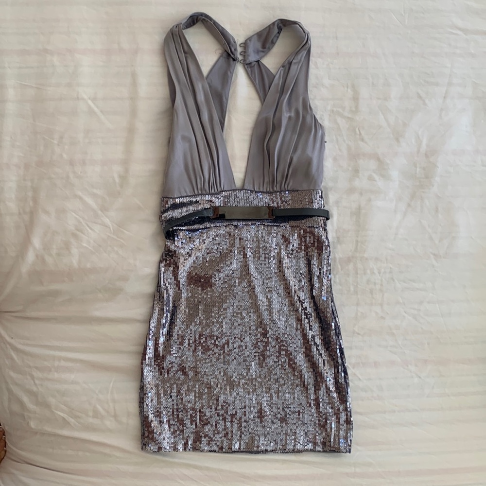 Gorgeous silk and sequin Bebe dress